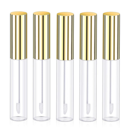 Molain 5PCS Empty Lip Gloss Tubes, 10ml Refillable Cosmetic Containers Bottles Lip Balm Bottles with Wand Concealer for Lipstick Samples, Lip Balms(Gold tube cap)