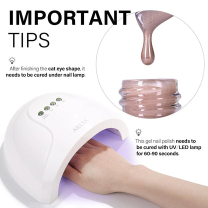 AILLSA Glass Cat Eye Gel Nail Polish, 15ml Nude Glitter Jelly Sheer Gel Polish, Translucent Magnetic Shimmer Sparkle Nail Art U V Salon 0.5 OZ GF38