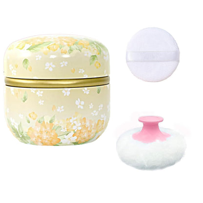 Body Powder Puff and Container for Dusting Powder, Women Powder Puff and Powder Case for Bath and Travel (Light Yellow)