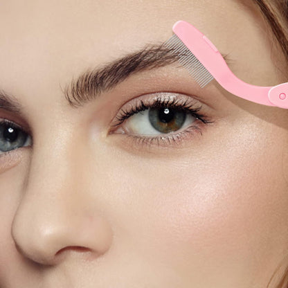 G2PLUS 4PCS Folding Eyelash Comb, Eyebrow Comb Metal Teeth, Eyelash Separator Comb, Eyelash Brush and Comb, Professional Tool for Define Lash & Brow (Pink+Black)