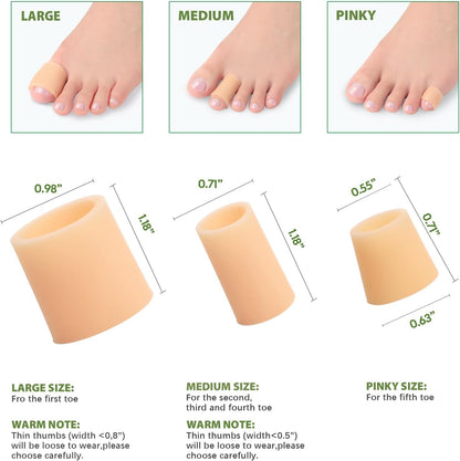 Bukihome Silicone Toe Protectors – 14 Pack Silicone Toe Sleeve for Hammer Toes, Corns, Calluses, Blisters – Soft Gel Protector Toe Cushions for Pain Relief (Beige, Small)