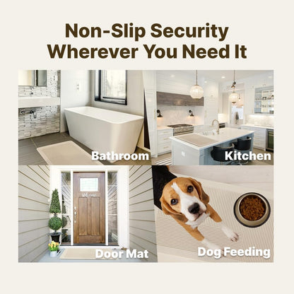 Beige Striped Diatomite Bath Rug – Quick Dry Super Absorbent Diatomite Stone Shower Mat – Ultra Thin Non-Slip Rubber Bath Mats for Bathroom Floor, Stylish & Durable Home Décor (30×20 inch)