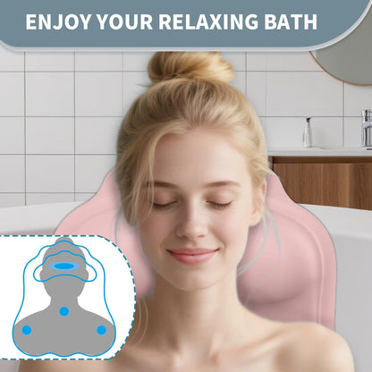 Silicone Bath Pillow for Tub – Ergonomic Bathtub Headrest with Inflatable Air Cushion, Non-Slip Suction Cups & Neck/Back Support – Comfortable Spa Bath Accessory for Relaxation (Pink)