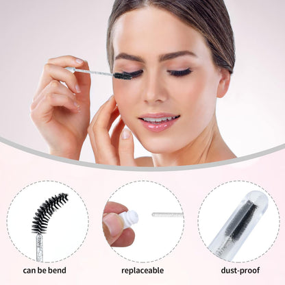 50 Pcs Lash Shampoo Bottle Brushes Set 10 Empty Foam Pump Dispensers 10 Label Stickers 10 Mascara Wands and Tubes 10 Cleansing Brush 10 Bag for Eyelash Extensions Aftercare(Black)