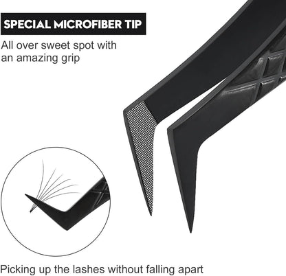 Ms.Queen Fiber Tip Lash Tweezers, Precise Diamond Grip L-Shape Boot Volume Eyelash Extension Tweezers,Black