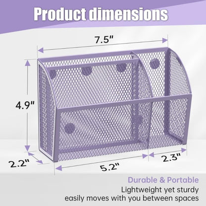 YINGHUA Strong Magnetic Pen Holder for Whiteboard and Refrigerator 3 Compartments Metal Mesh Organizer Space Saving Shelf for Office School Home and Locker - Purple