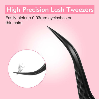 VEYES INC Lash Tweezers for Eyelash Extensions,High Precision Tweezers for Individual Classic and Volume Lash,Stainless Steel Tweezers-45 Degree