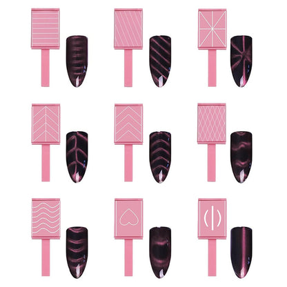 13pcs Pink Cateye Magnet for Nails Double-Ended Hexagon Nail Magnet Stick Flower Cat Eye Magnetic Pen 9 Stripe Nail Magnet Plates for Cat Eye Gel Nail Polish