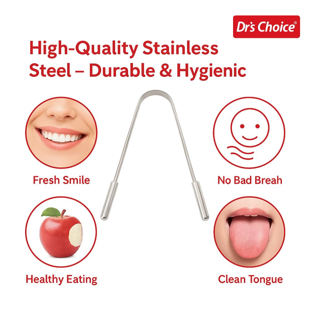 Stainless Steel Tongue Scraper for Adults – Durable, Rust-Resistant Tongue Cleaner with Ergonomic Grip for Daily Oral Care & Fresh Breath – Reusable & Travel-Friendly (Pack of 2)