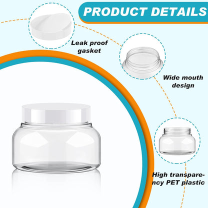 Tessco 24 Pack Plastic Jars with Lids Labels Empty Clear Plastic Jars Round Refillable Cosmetic Containers Body Butter Containers Bulk Sugar Scrub Bottle for Make Up(8 oz,White)