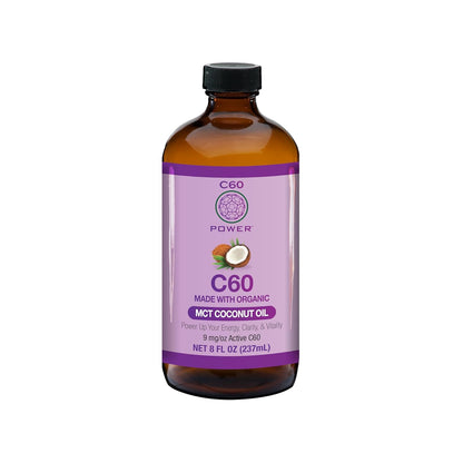 C60 Power - MCT 8-oz.- Organic MCT Coconut Oil, 8 Fl Oz, 99.99% Pure Carbon Fullerenes, Lift Oxidative Burden, Optimize Mitochondrial Function