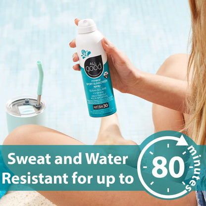 All Good Sport Sunscreen Spray - UVA/UVB Broad Spectrum SPF 30 - Water Resistant, Coral Reef Friendly - Zinc, Calendula, Aloe (6 oz)(2-Pack)