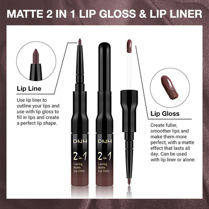 Kaely 2-in-1 Matte Lipstick and Lip Liner, Liquid Lip Stain Makeup for women Long Lasting Waterproof Smudge Proof, labiales matte mate larga duracion listip 24 hours originales, 04 Deep Brown