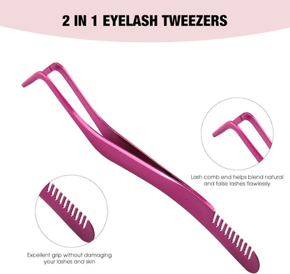 FADLASH Lash Tweezers for Individual & Cluster Lashes, 2pcs DIY Eyelash Extension Supplies, Lash Applicator Tool, Eyelash Tweezers for False Lash Extension, Pink & Rose Gold
