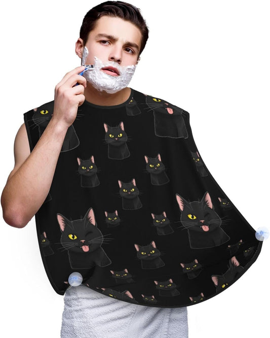 Beard Bib Apron for Men Shaving, Waterproof Non-Stick Hair Catcher with Suction Cups, Grooming Essential for Dad Husband, Cool Funny Black Cats Shave Bib