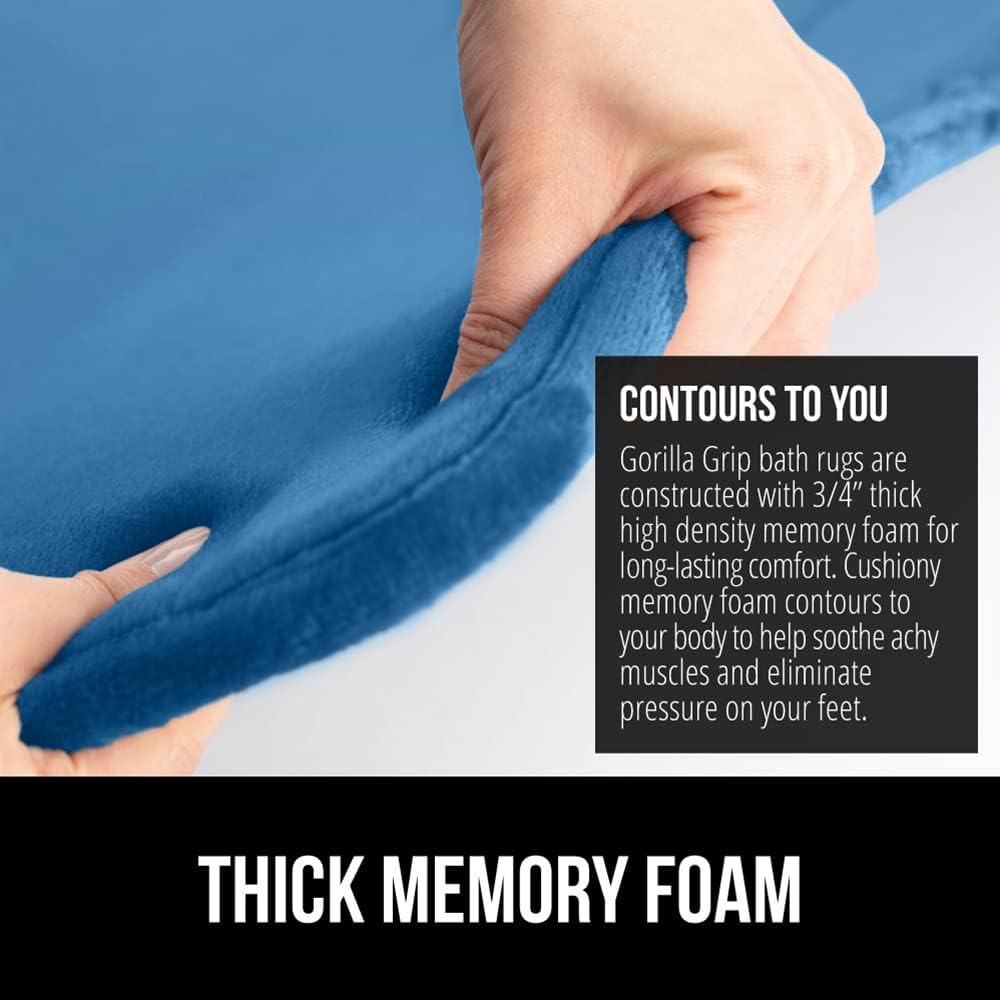 GORILLA GRIP Memory Foam Bath Rugs, Soft Absorbent Velvet Bathroom Mats, Durable Dots on Underside, Machine Washable Bathmat, Carpet Rug Room Decor for Shower Floor, 30x20 Mat, Caribbean Blue