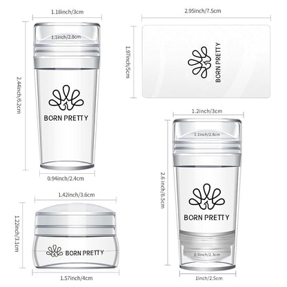 Born Pretty French Tip Nail Stamp, 6PCS Art Stamper With Scrapers, Silicone Stamping Long & Short Jelly Stamper Kit for French Manicure Home DIY Art Salon