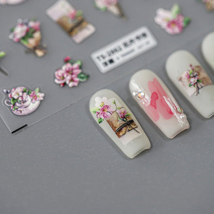 5D Embossed Flower Nail Stickers for Nail Art Letter Floral Nail Decals Retro Stickers for Nails Designs Self Adhesive Nail Art Supplies & Decorations for Women Girls 1 Sheet