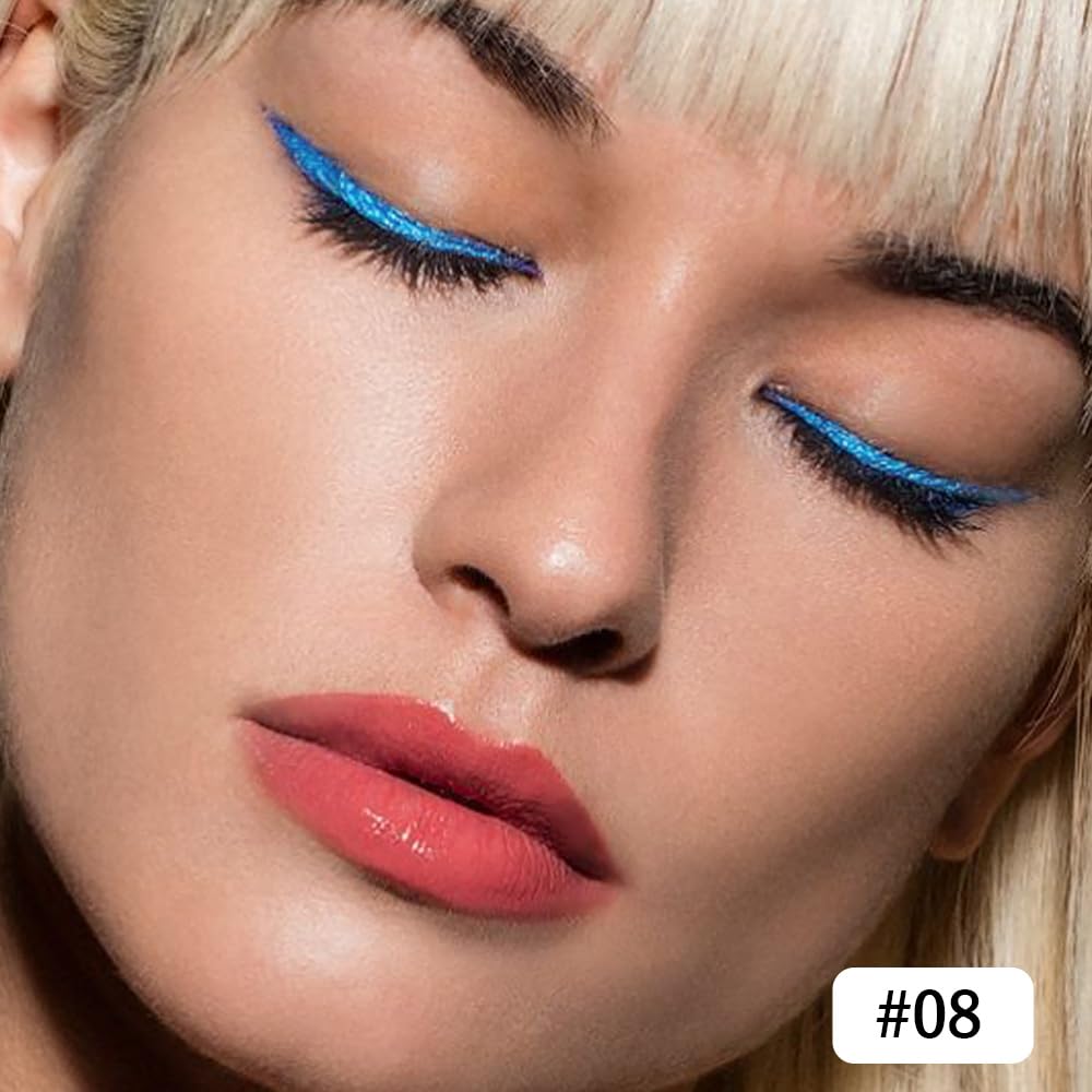 evpct Blue Glitter Eyeliner Pencil for Eyes, Dark Sea Blue Metallic Shimmer Eye Liner Pencil Makeup Waterproof Smudge Proof, Colored Gel Waterline Eyeliner, Face Eye Paint Stick Halloween Makeup 08