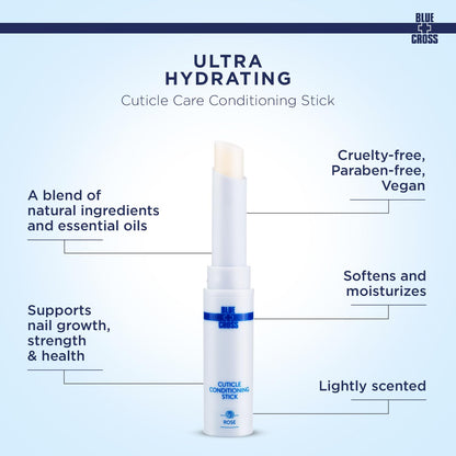 Blue Cross Cuticle Balm Conditioning Stick, Scented Cuticle Softener Oil Balm with Nourishing Sunflower & Grape Seed Oil, Professional Nail Care Supports Dry + Damaged Cuticles, 0.05oz, Rose