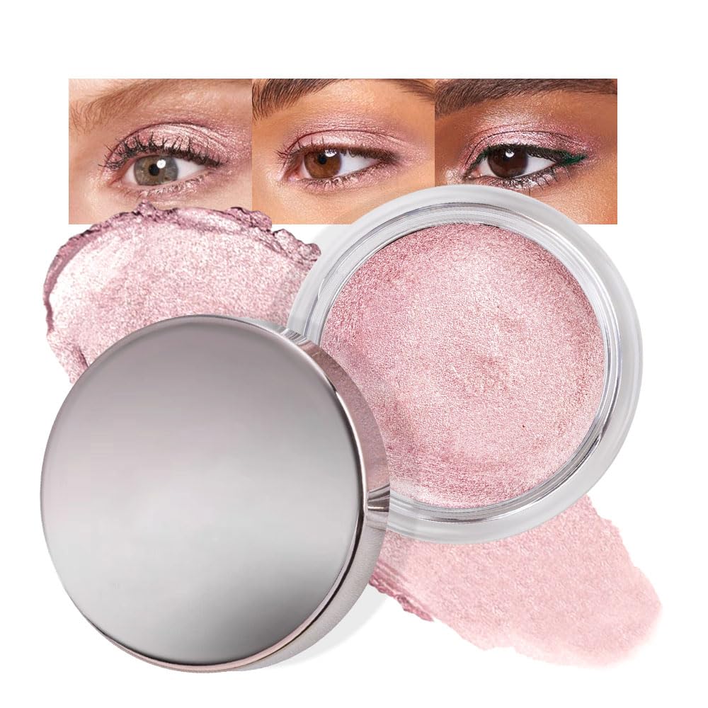 Cream Glitter Pale Pink Shimmer Metallic Eyeshadow Palette Makeup, Natural Single Mini Instant Holographic Eyeshadow For Women, Sombras Crema Para Ojos, Talc, Paraben & Cruelty Free