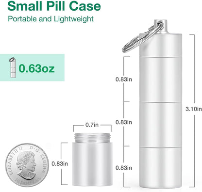 Opret Keychain Pill Holder, 3 Compartments Metal Small Pill Case, Waterproof Portable Travel Pill Box, Pill Container for Purse (Silver)
