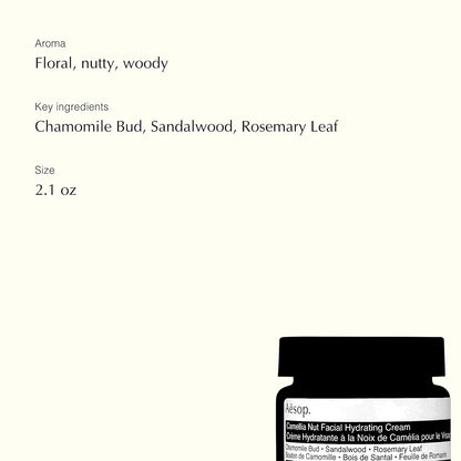 Aesop Camellia Nut Facial Hydrating Cream | Daily Moisturizer For Dry And Sensitive Skin | Provides Immediate Relief From Dryness | Blend Of Nut And Plant Extracts | 2.1 oz / 60mL