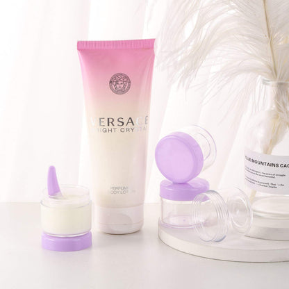 Refillable Cosmetic Sample Jars - 100 Pack 20g (0.7oz) Purple Small Travel Containers with Lids + 10 Mini Makeup Spatulas - BPA Free