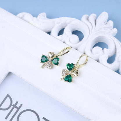 Boho Emerald Crystal Drop Earrings Green Rhinestone Flower Earrings Vintage Emerald Petal Earrings Green Cz Flower Earrings Jewelry for Women