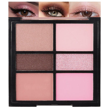 6-Color Pink Champange Brown Matte & Shimmer Eyeshadow Palette with Mirror – Highly Pigmented, Long-Lasting Eye Makeup for Artists & Creative Looks (01#