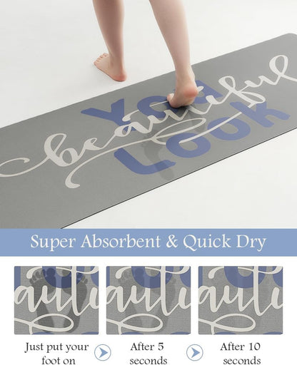 MontVoo-Bath Mat Rug Long Non Slip Super Absorbent Bathroom Runner Stain Resistant Quick Dry Thin Bathroom Mat Fit Under Door-24"x70",Blue-Look