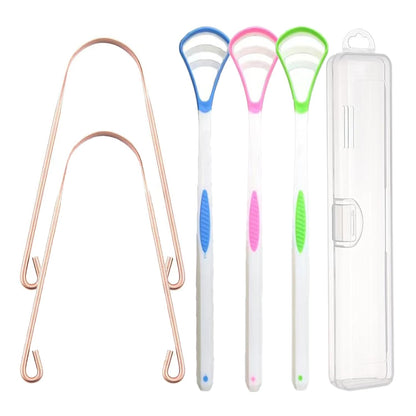 6PCS Copper Tongue Scraper Set Tongue Cleaner Oral Tongue Tools for Fresh Breath and Mouth Hygiene Care with Travel Case