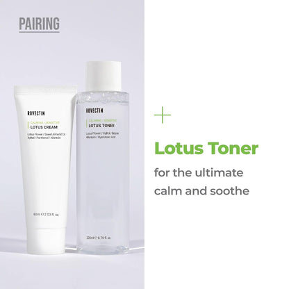 ROVECTIN Calming Lotus Water Cream - Lightweight Face Moisturizer for Oily, Combination Skin | 75% Lotus Water Extract For Skin Purifying, Anti-Aging | Vegan Korean Skincare (2.03 fl.oz) [2 Pack]