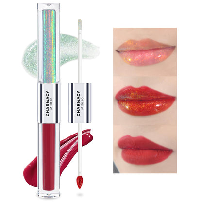 CHARMACY Multichrome Double Head Non-Stick Lip Gloss, Metallic Colourful Lip Glaze, Anti-transfer, Long Lasting Waterproof Liquid Lipstick Makeup (#08)