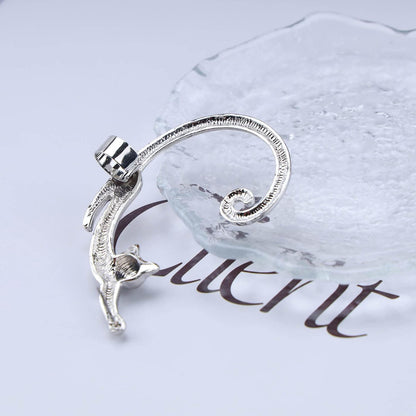 Boho Silver Cat Earrings Cat Ear Climber Earrings Long Cat Crawler Stud Earring Pet Cat Clip on Earrings Jewelry for Women and Girls