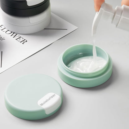 Gemice Travel Containers for Toiletries, Magnetic Travel Containers, TSA Approved Cream Jars with Toiletry Bag, Leak-proof Small 1oz Capsules Set with Multiple Labels for Organization (4 Pack)