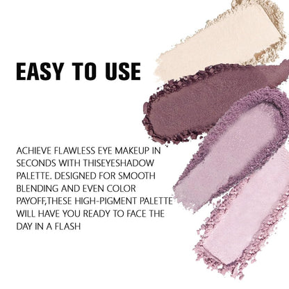 evpct Eyeshadow Quad Palette, Nude Pink Dark Mauve Plum Voilet Lavender Purple Glitter Shimmer Metallic Matte High Pigment Mini Eye shadow Palette Makeup for older Women, Vegan Cruelty-free, Romance