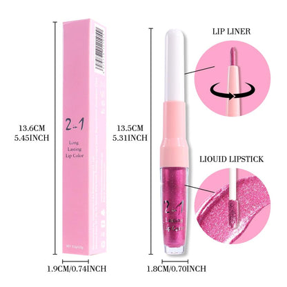 evpct Rose Metallic Glitter Lip Liner and Lipstick Combo Lip Gloss Stain Set Makeup for Women Long Lasting Waterproof 24, Metal Barbie Frosted Metallic Shimmer Glossy Iridescent Liquid Lipstick 15