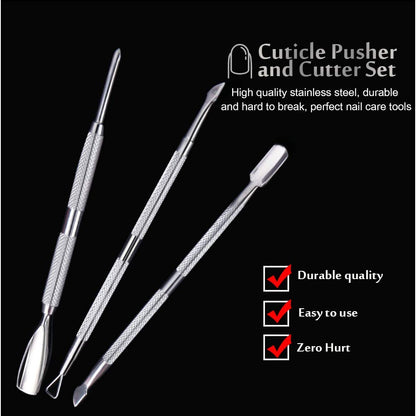 YGDZ Cuticle Pusher, 3PCS Gel Nail Polish Cuticle Remover Nail Cuticle Pusher Stainless Steel Manicure Pedicure Tools Metal Cuticle Peeler Scraper for Fingernails and Toenails