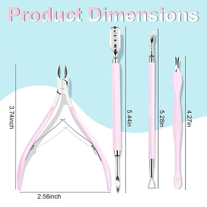 NXJ INFILILA Cuticle Remover Kit 4Pcs, Cuticle Remover Cuticle Trimmer Set Cuticle Pusher Nail Scraper Professional Pedicure Manicure Nail Tools Gift for Women Nail Tech Supplies