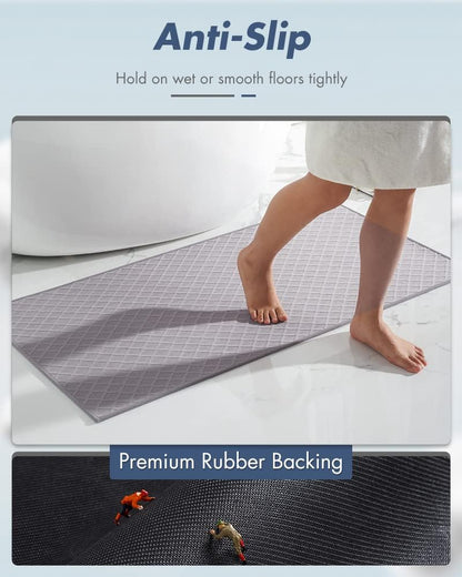 AMOAMI Bath-Mat,Ultra Thin Bath-Rugs Runner,Rubber Backed Bath Mats for Bathroom Non Slip,Absorbent Bath Rug for Bathroom Floor, Shower, Sink 2'x 4'(24" x 47") Grey