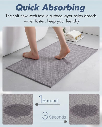 AMOAMI Ultra Thin Bathroom Rugs, Rubber Backed Bath Mats for Bathroom Non Slip, Absorbent Bathroom Mat for Floor, Shower, Sink(16"x24", Grey)