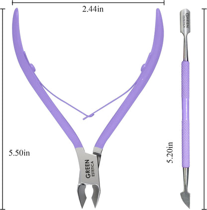 Professional Cuticle Trimmer with Cuticle Pusher Nail Cuticle Remover Nipper Silver Stainless Steel Sharp Blades Manicure Tools with Double Spring Nail Care Pedicure Nail Tools Home Spa (Purple)