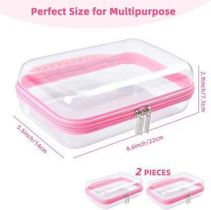 SameTech Zippered Hard Pouch, 2pcs Clear Plastic Storage Box Containers Small Toiletry Bag, Clear Hard Zipper Case for Small Items, Toys, Building Blocks, Puzzles, Cosmetics, Stationery Accessories
