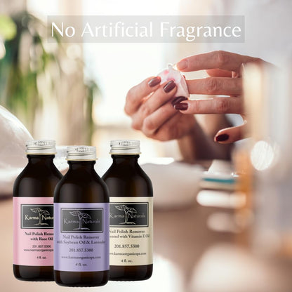 Karma Organic Nail Polish Remover Bundle - Includes Natural Lavender, Rose Oil, and Unscented Nail Polish Remover (4FL-Oz) (Multipack)