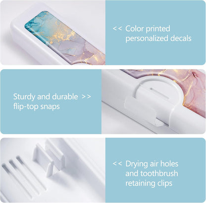 Toothbrush Travel Case - Colorful Pattern, Holder and Covers for Toothbrushes, Includes Tongue Scraper Case