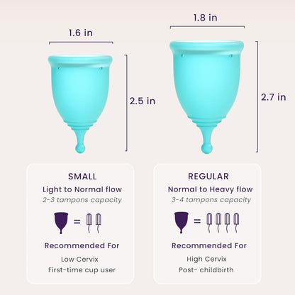 EcoBlossom Reusable Menstrual Cup and Case - The Most Reliable Medical Grade Silicone Period Cups - Comfortably use for 12 Hours (Small/Large (Pack of 2), Round Stem & Case)