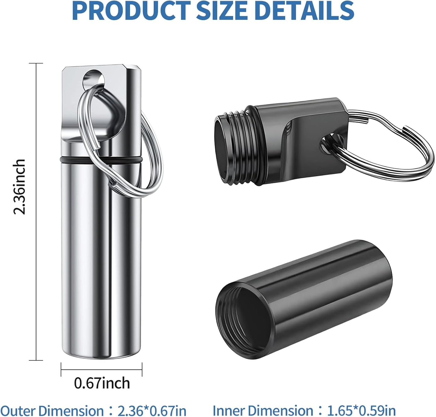 5 Packs Pill Case Keychain, Aluminum Alloy Mini Portable Pill Bottle, Waterproof Keychain Pill Holder for Purse, Pill Holder with Keyring for Outdoor Camping Travel(5 Colors)