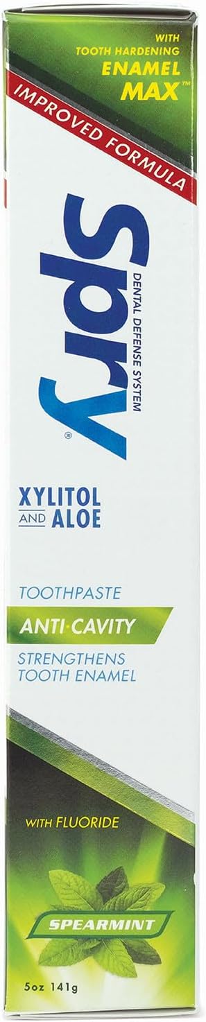 Spry Xylitol Toothpaste with Fluoride, Natural Spearmint, Anti-Cavity, 5 oz (3 Pack)