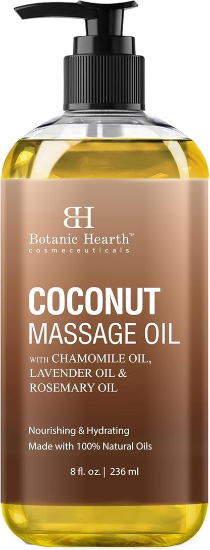 Botanic Hearth Coconut Massage Oil | Ultra|Glide Formula with Soothing Aroma |Made with Natural Oils | All Skin Types, Men & Women | 8 Fl Oz